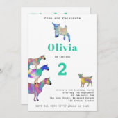 Invitation Chèvres mignonnes Filles 2e anniversaire fête colo (Devant / Derrière)