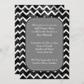 Invitation Chevron Bar Mitzvah noir et blanc Motif Grunge (Devant / Derrière)