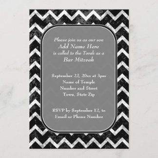 Invitation Chevron Bar Mitzvah noir et blanc Motif Grunge