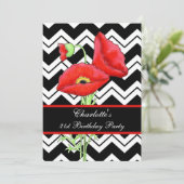 Invitation Chevron Blanc Noir ZizZag Red Poppy 21e anniversai (Debout devant)
