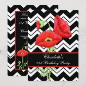 Invitation Chevron Blanc Noir ZizZag Red Poppy 21e anniversai (Devant / Derrière)