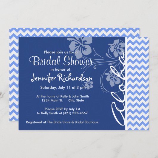 Invitation Chevron bleu ; Aloha (Devant / Derrière)