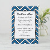 Invitation Chevron bleu et blanc Off To College Party Invitat (Debout devant)