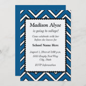 Invitation Chevron bleu et blanc Off To College Party Invitat (Devant / Derrière)