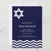 Invitation Chevron Blue Star Bar Mitzvah (Devant)