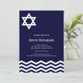 Invitation Chevron Blue Star Bar Mitzvah (Debout devant)