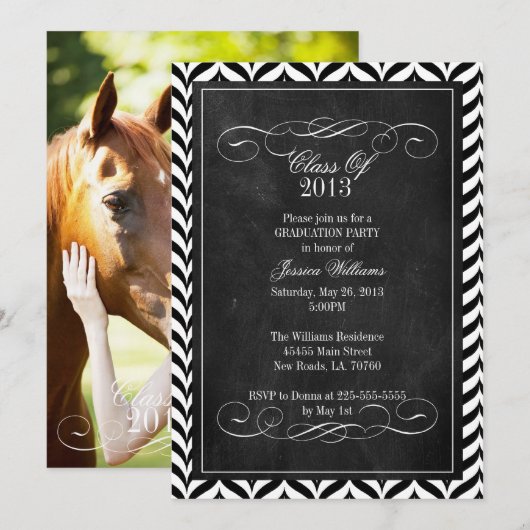 Invitation Chevron Chalkboard Graduation (Devant / Derrière)
