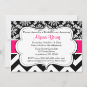 Invitation Chevron Damask noire rose (Devant)