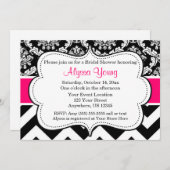 Invitation Chevron Damask noire rose (Devant / Derrière)