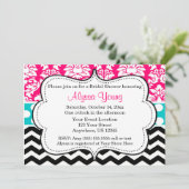 Invitation Chevron Damask Pink Black Blue (Debout devant)