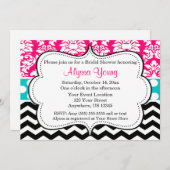 Invitation Chevron Damask Pink Black Blue (Devant / Derrière)