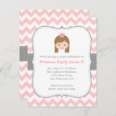 Invitation Chevron de fête d'anniversaire de princesse, rose (Devant / Derrière)