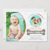 Invitation Chevron de rouge bleu d'invitation de chiot (Devant)