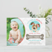 Invitation Chevron de rouge bleu d'invitation de chiot (Debout devant)