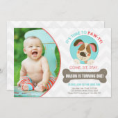 Invitation Chevron de rouge bleu d'invitation de chiot (Devant / Derrière)