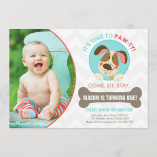 Invitation Chevron de rouge bleu d'invitation de chiot
