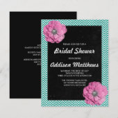 Invitation Chevron et floral rose (Devant / Derrière)