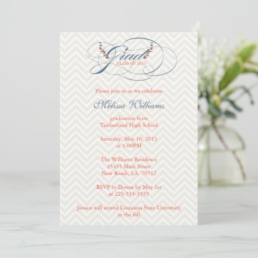 Invitation Chevron & Fleurs Graduation (Debout devant)
