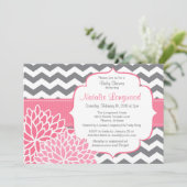 Invitation Chevron Floral bébé ou nuptiale douche rose chaud (Debout devant)