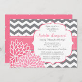 Invitation Chevron Floral bébé ou nuptiale douche rose chaud (Devant / Derrière)