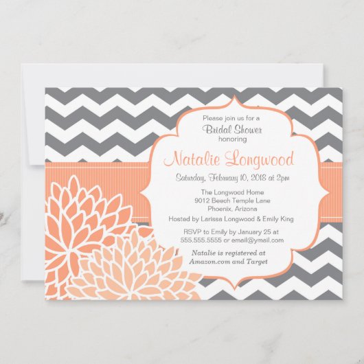 Invitation Chevron Floral moderne bébé ou nuptiale douche pêc (Devant)
