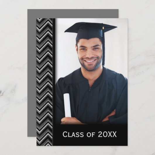 Invitation Chevron Frame With Graduation Photo (Devant / Derrière)