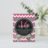 Invitation Chevron Girly Sweet Turquoise rose moderne 16 (Debout devant)