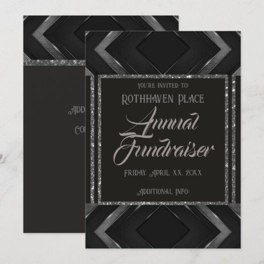 Invitation Chevron gris et noir  (Devant / Derrière)