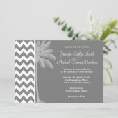 Invitation Chevron gris foncé; Palme tropicale (Debout devant)
