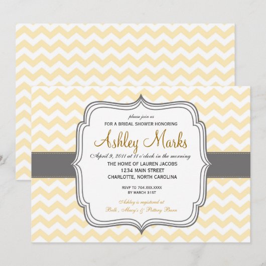 Invitation Chevron jaune et gris (Devant / Derrière)