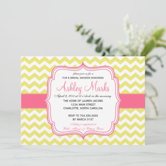 Invitation Chevron jaune et rose (Debout devant)