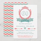 Invitation Chevron moderne Coral Blue 60e anniversaire Invita (Devant / Derrière)