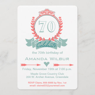 Invitation Chevron moderne Coral Blue 70e anniversaire Invita