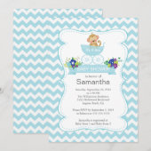 Invitation Chevron Monkey Dans Le Baby shower Carriage Boys (Devant / Derrière)