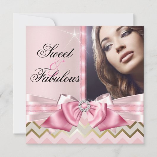 Invitation Chevron or rose doux et fabuleux Anniversaire 3 (Devant)