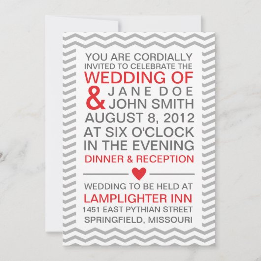 Invitation Chevron parfait/rouge et gris de zigzag (Devant)