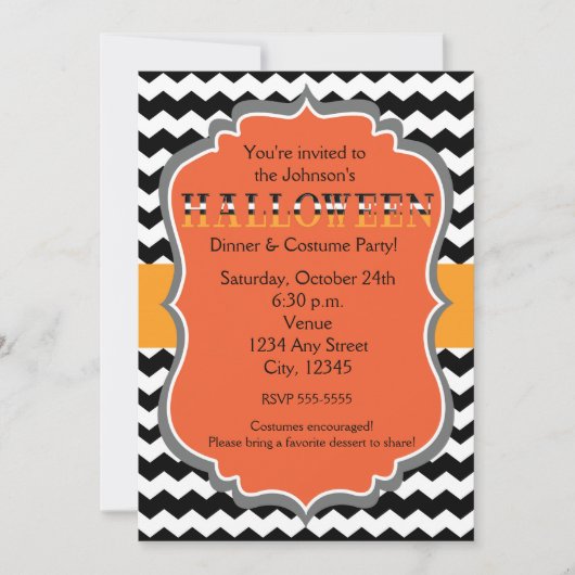 Invitation Chevron pour la soirée costumée de dîne (Devant)