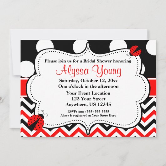 Invitation Chevron Red Black Ladybug (Devant)