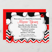 Invitation Chevron Red Black Ladybug (Devant / Derrière)