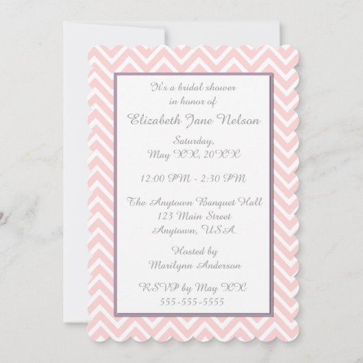 Invitation Chevron rose avec la conception pourpre de bande (Dos)