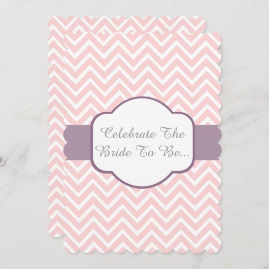 Invitation Chevron rose avec la conception pourpre de bande (Devant / Derrière)