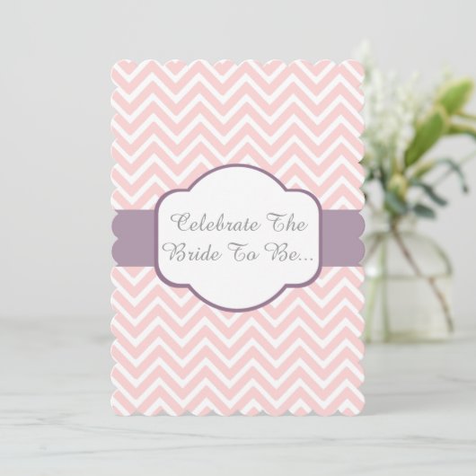 Invitation Chevron rose avec la conception pourpre de bande (Debout devant)