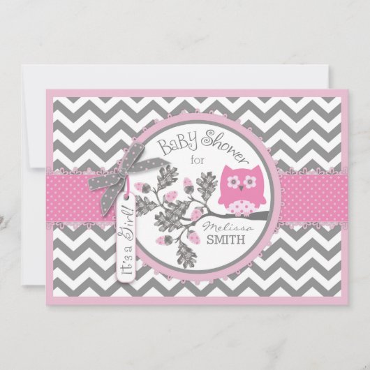 Invitation Chevron rose Baby shower d'impression (Devant)