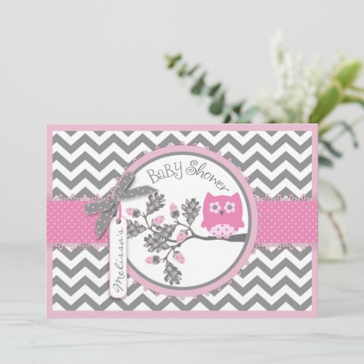 Invitation Chevron rose Baby shower d'impression (Debout devant)