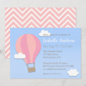 Invitation Chevron rose, ballon à air chaud, baby shower de (Devant / Derrière)