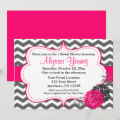 Invitation Chevron rose Chaud gris foncé (Devant / Derrière)