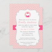 Invitation Chevron rose, Cupcake sucré, Baby shower (Devant / Derrière)