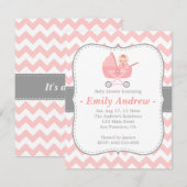 Invitation Chevron rose et blanc de baby shower - avec la (Devant / Derrière)