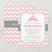Invitation Chevron rose et blanc, Princesse Baby Girl Showeus (Devant / Derrière)