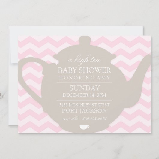 Invitation Chevron Rose et Brown Haut Baby shower  (Devant)